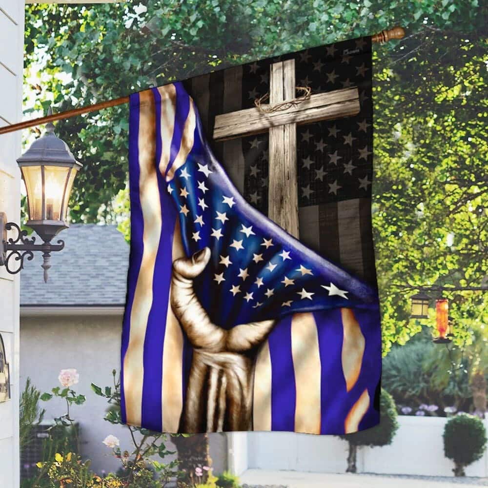 The Thin Blue Line Christian Cross American US Religious Christian Garden Flag