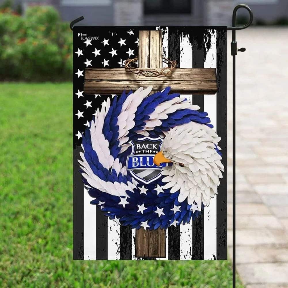 The Blue Eagle Wreath Christian Cross Religious Christian Garden Flag The Blue Eagle Wreath Christian Cross Religious Christian Garden Flag