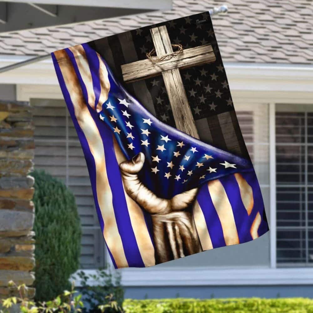 The Thin Blue Line Christian Cross American US Religious Christian Garden Flag