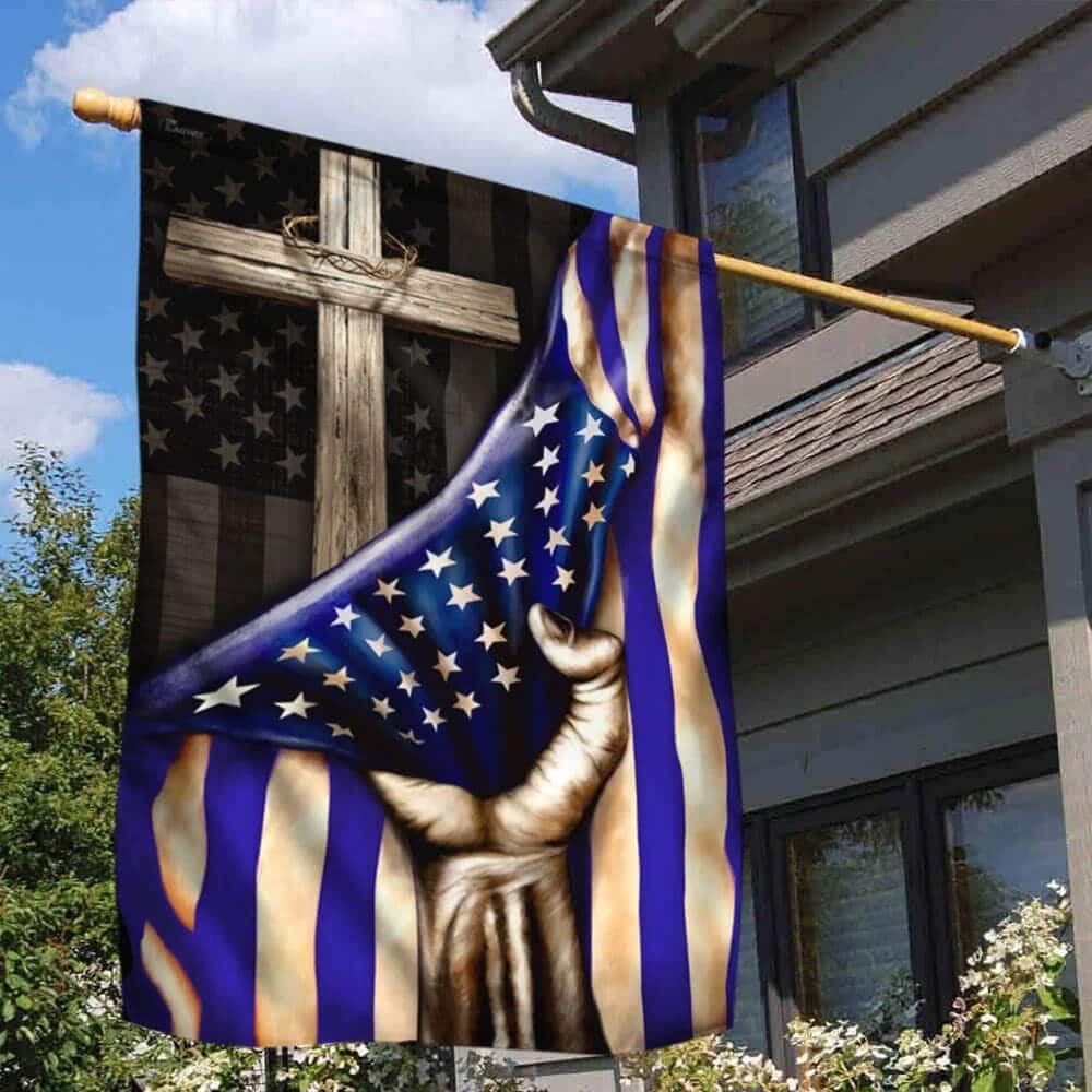The Thin Blue Line Christian Cross American US Religious Christian Garden Flag