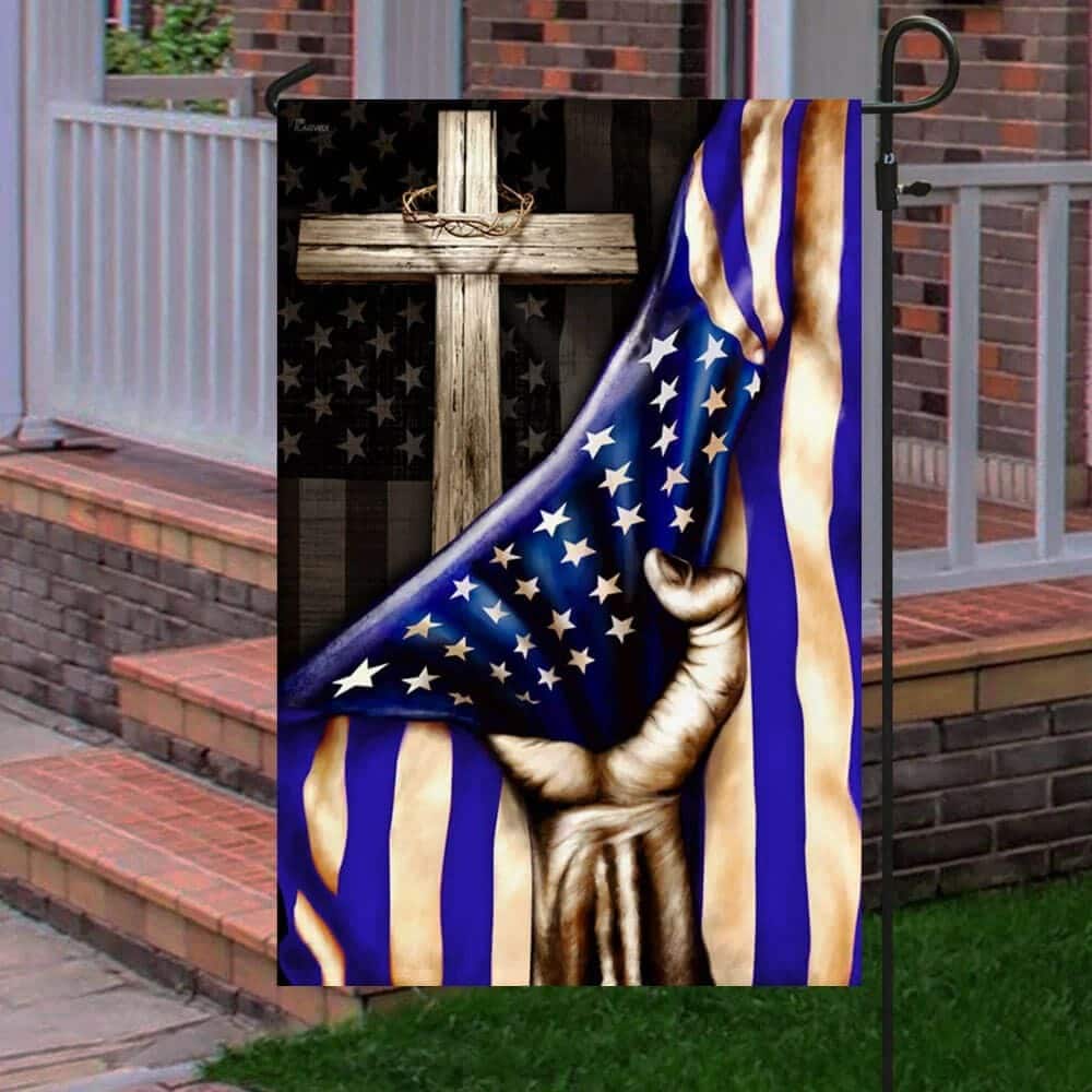 The Thin Blue Line Christian Cross American US Religious Christian Garden Flag The Thin Blue Line Christian Cross American US Religious Christian Garden Flag