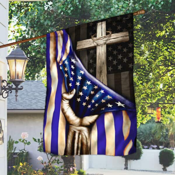 The Thin Blue Line Christian Cross American US Religious Christian Garden Flag