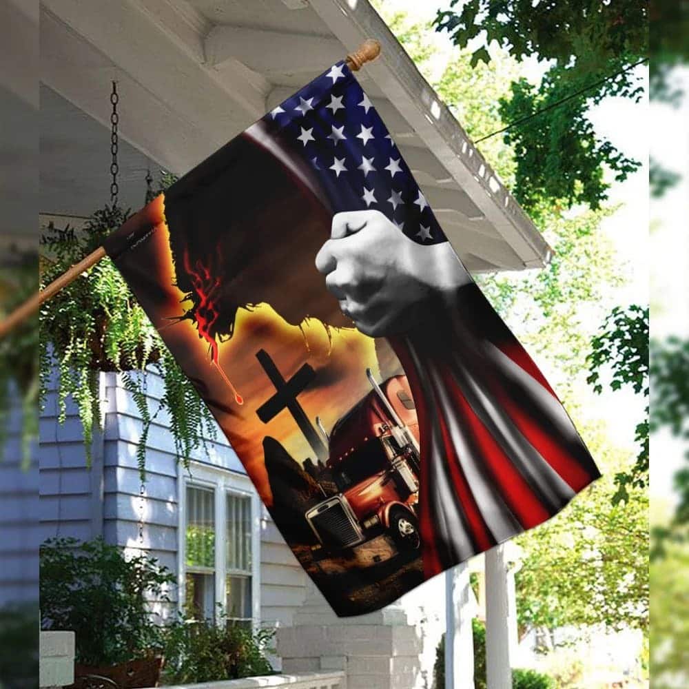 Trucker Jesus Christian American Religious Christian Garden Flag Trucker Jesus Christian American Religious Christian Garden Flag