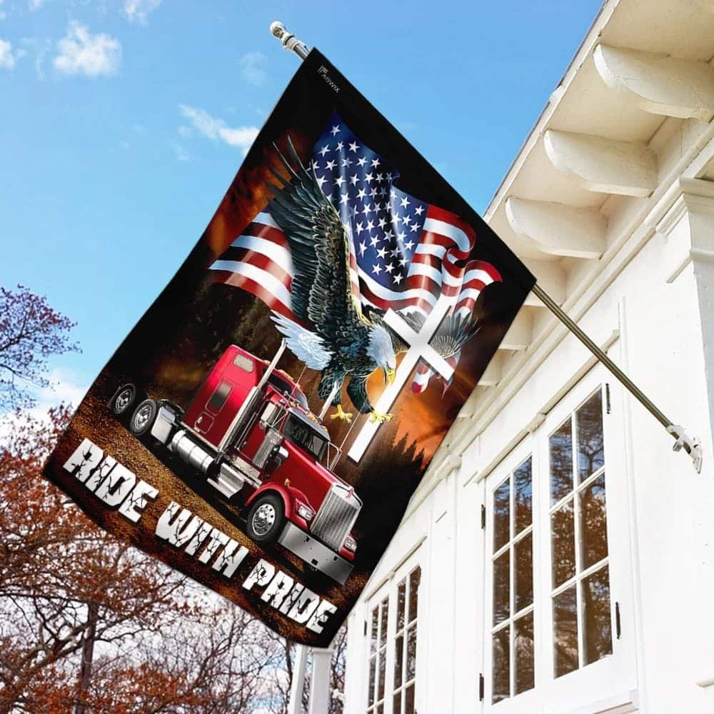 Jesus American Eagle Trucker Ride With Pride Religious Christian Garden Flag Jesus American Eagle Trucker Ride With Pride Religious Christian Garden Flag