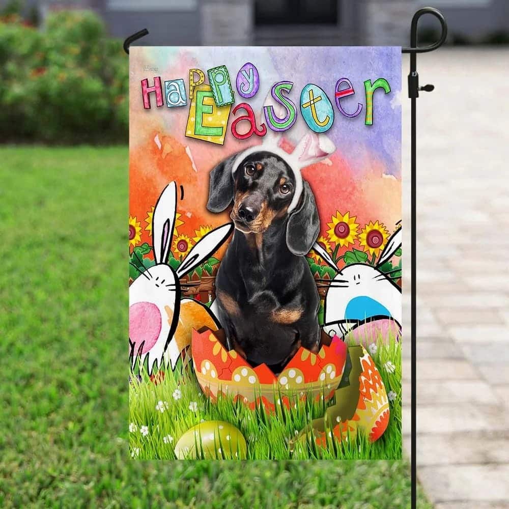 Dachshund Happy Easter Religious Easter Garden Flag