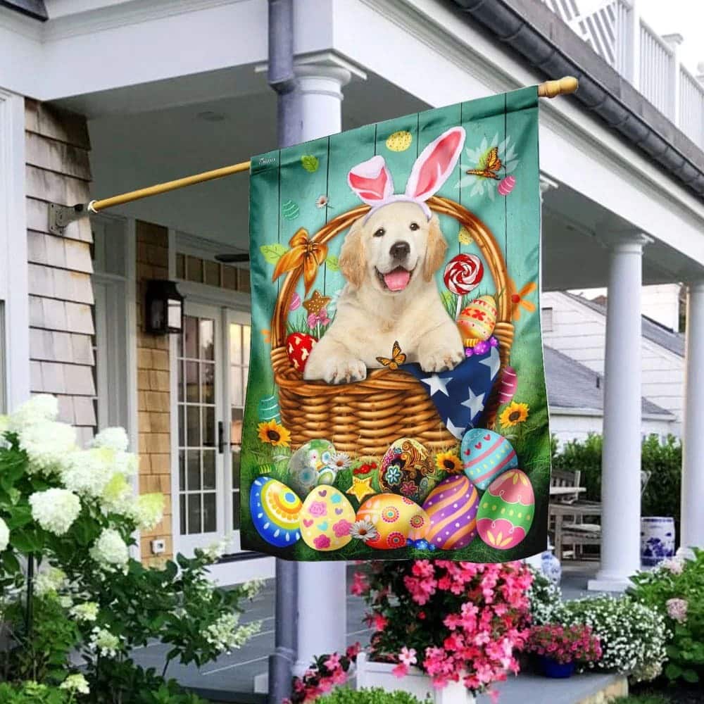 Bunny Eggs Golden Retriever Easter Religious Happy Easter Day Garden Flag