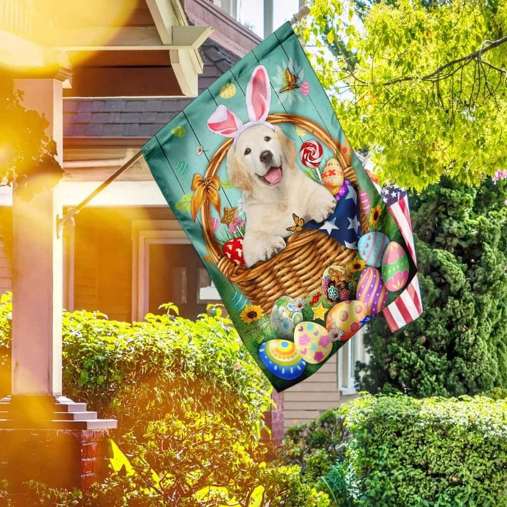 Bunny Eggs Golden Retriever Easter Religious Happy Easter Day Garden Flag