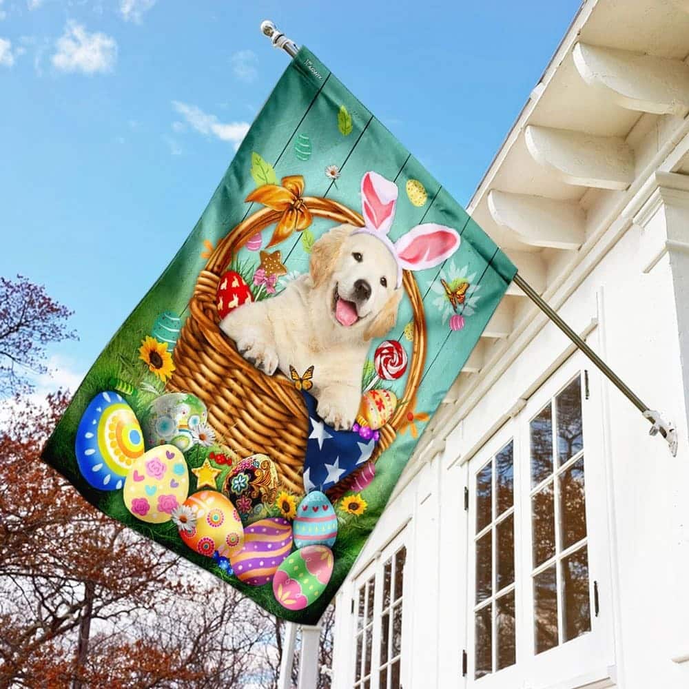 Bunny Eggs Golden Retriever Easter Religious Happy Easter Day Garden Flag