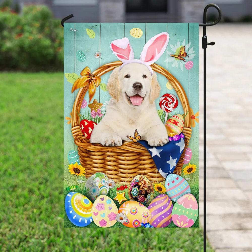 Bunny Eggs Golden Retriever Easter Religious Happy Easter Day Garden Flag