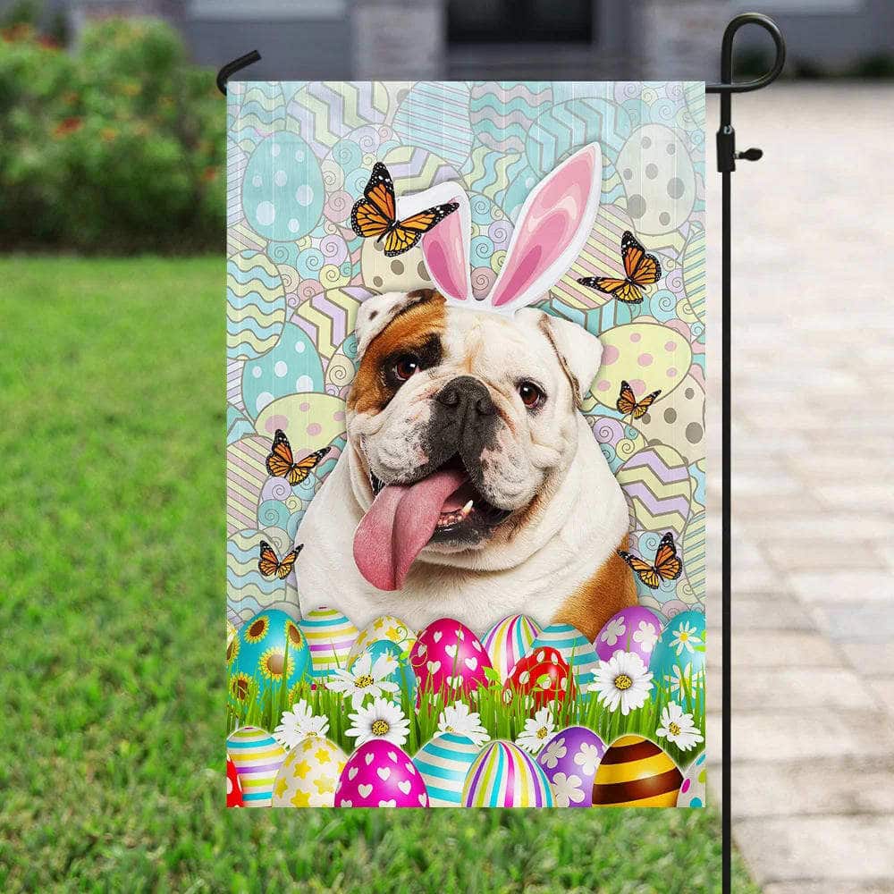 English Bulldog Happy Easter Day Garden Flag English Bulldog Happy Easter Day Garden Flag