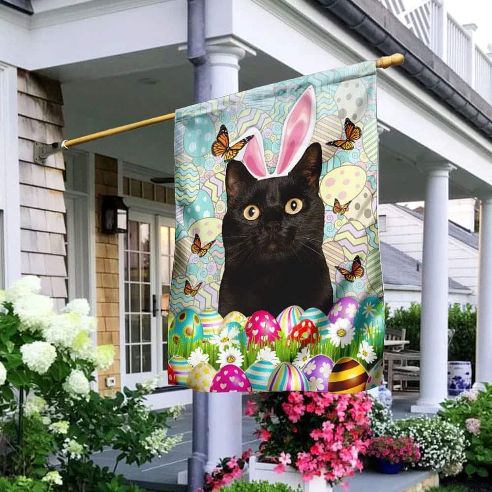 Black Cat Happy Easter Religious Gift Garden Flag