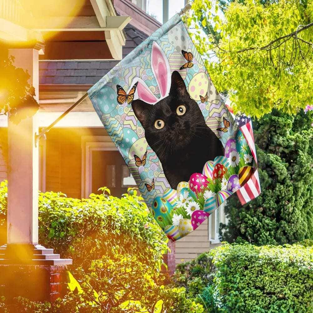 Black Cat Happy Easter Religious Gift Garden Flag