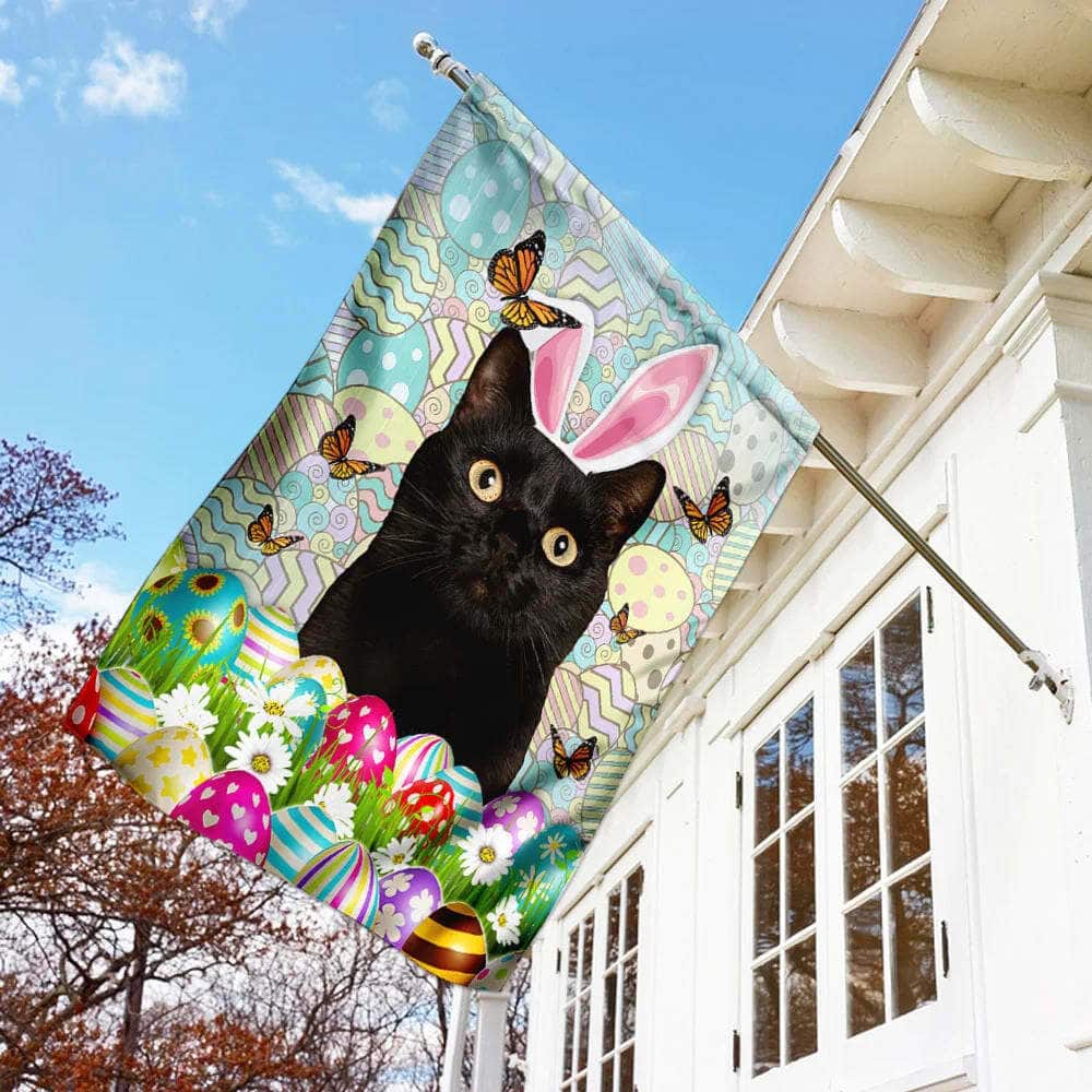 Black Cat Happy Easter Religious Gift Garden Flag