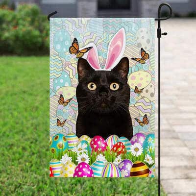 Black Cat Happy Easter Religious Gift Garden Flag