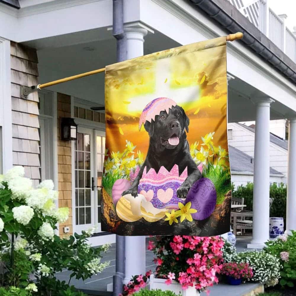 Black Labrador Retriever Is Ready For Easter Religious Happy Easter Gift Garden Flag