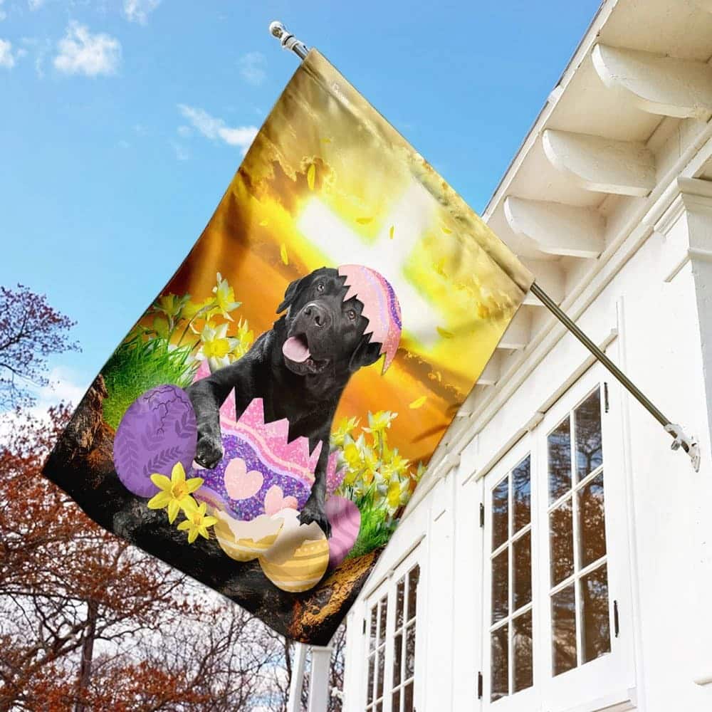 Black Labrador Retriever Is Ready For Easter Religious Happy Easter Gift Garden Flag