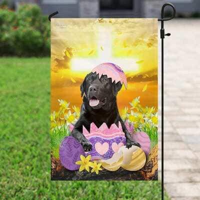 Black Labrador Retriever Is Ready For Easter Religious Happy Easter Gift Garden Flag