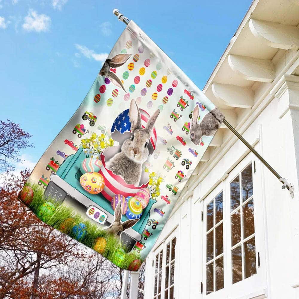 Happy Easter Bunny Truck Easter Religious Christian Easter Garden Flag
