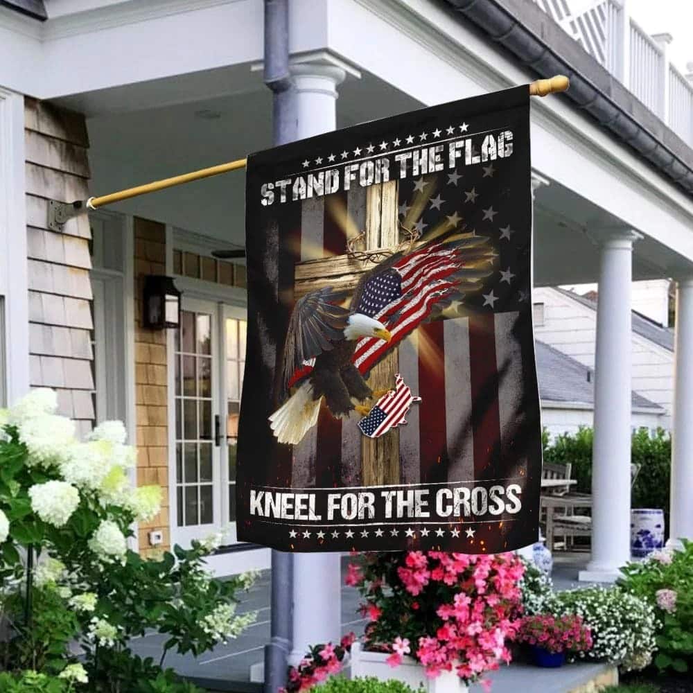 Eagle And Jesus Stand For The Religious Kneel For The Cross Religious Christian Garden Flag Eagle And Jesus Stand For The Religious Kneel For The Cross Religious Christian Garden Flag