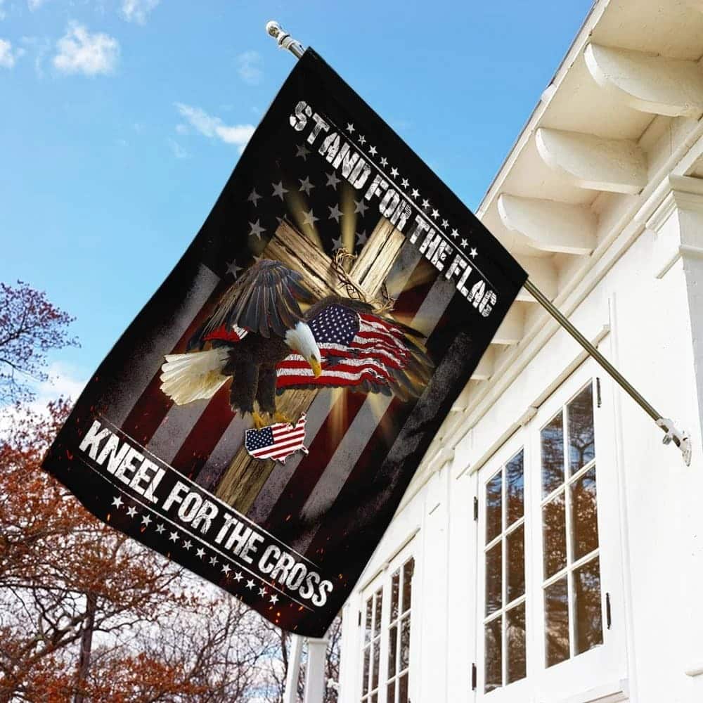 Eagle And Jesus Stand For The Religious Kneel For The Cross Religious Christian Garden Flag Eagle And Jesus Stand For The Religious Kneel For The Cross Religious Christian Garden Flag