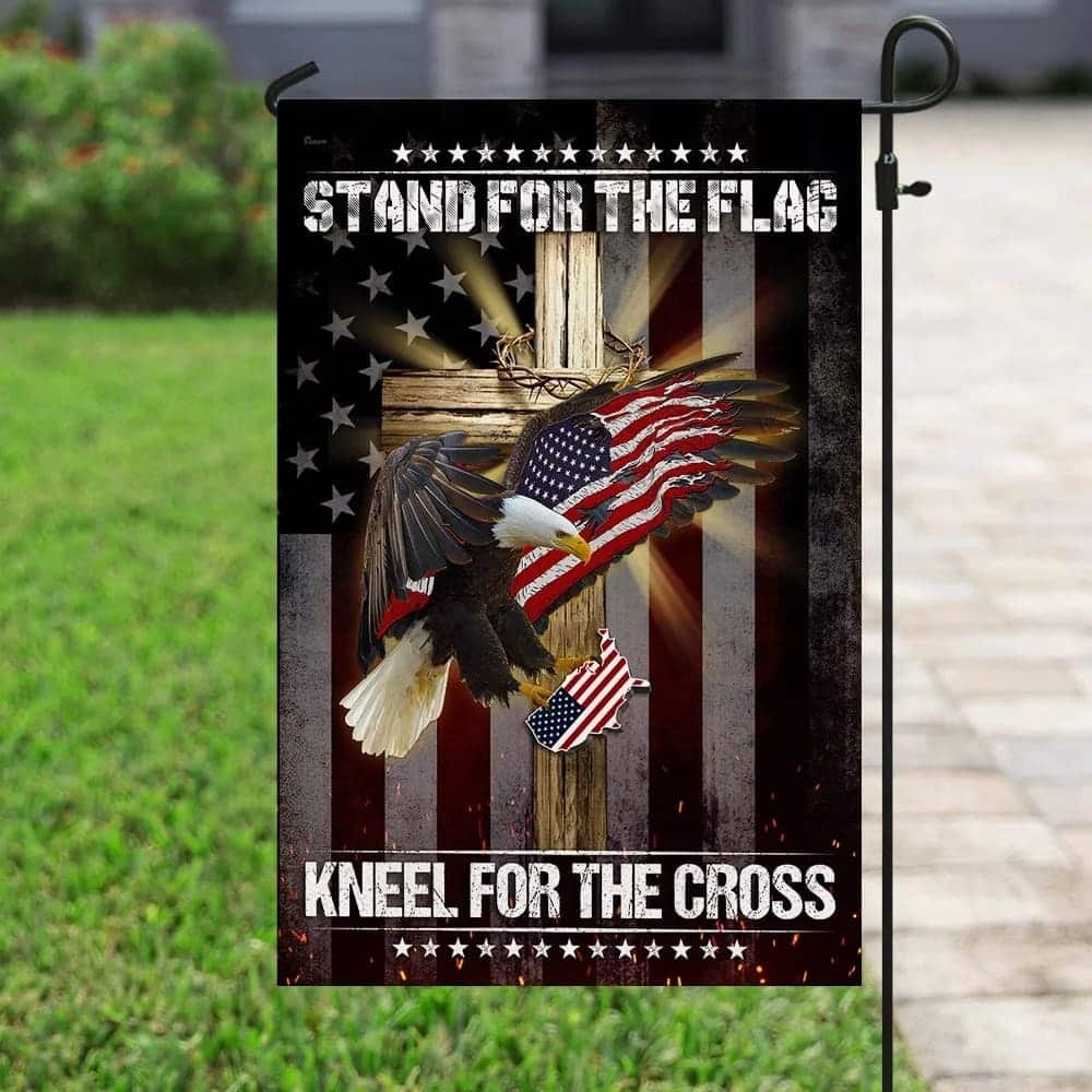 Eagle And Jesus Stand For The Religious Kneel For The Cross Religious Christian Garden Flag Eagle And Jesus Stand For The Religious Kneel For The Cross Religious Christian Garden Flag