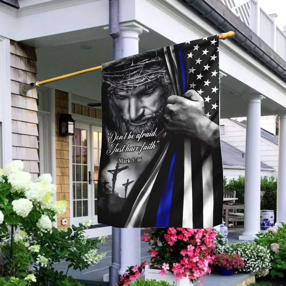 God Jesus Thin Blue Lives Law Enforcement Religious Christian Garden Flag