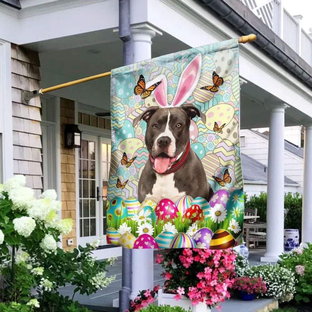 Pit Bull Happy Easter Religious Easter Garden Flag Pit Bull Happy Easter Religious Easter Garden Flag