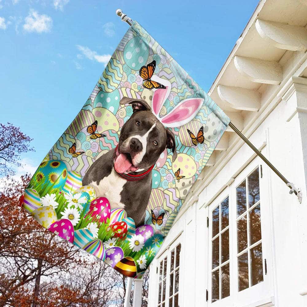 Pit Bull Happy Easter Religious Easter Garden Flag Pit Bull Happy Easter Religious Easter Garden Flag