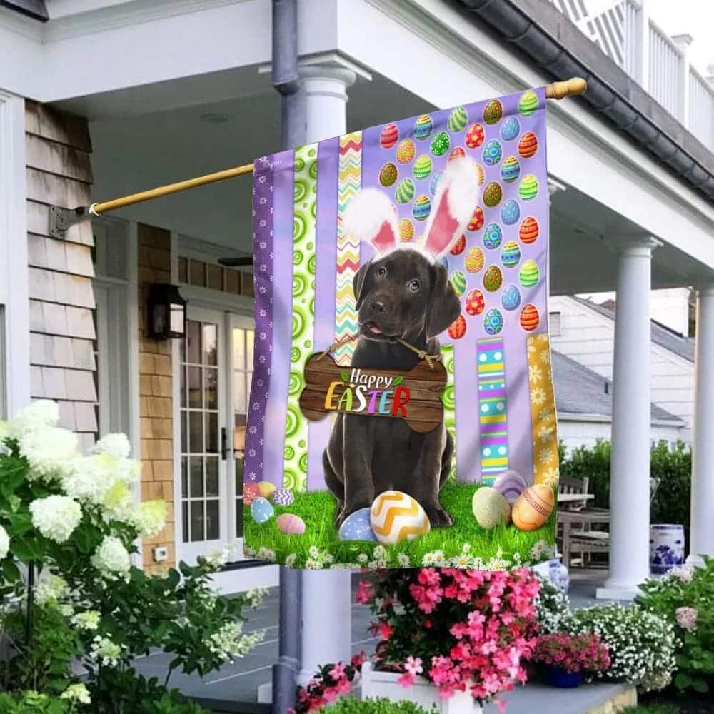 Puppy Black Labrador Retriever Happy Easter American Religious Easter Garden Flag