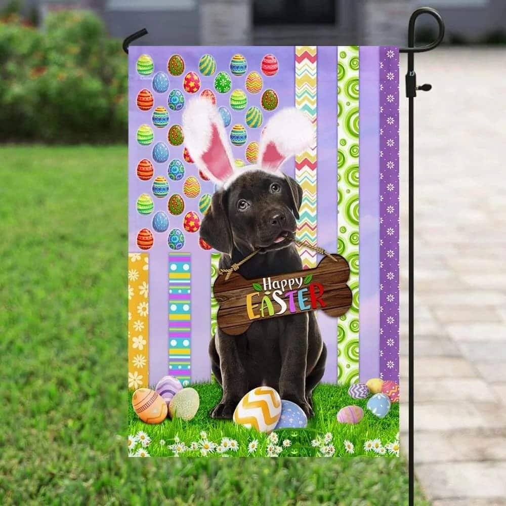 Puppy Black Labrador Retriever Happy Easter American Religious Easter Garden Flag Puppy Black Labrador Retriever Happy Easter American Religious Easter Garden Flag