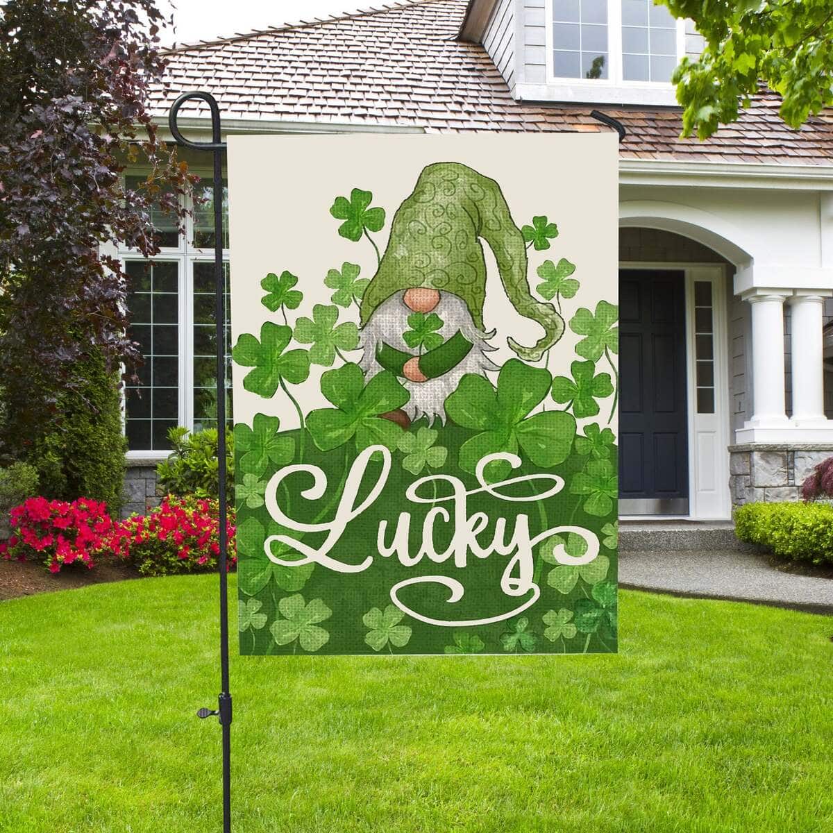 Welcome St Patricks Day Lucky Gnome Saint Religious St Patrick's Day St Patrick's Day Garden Flag