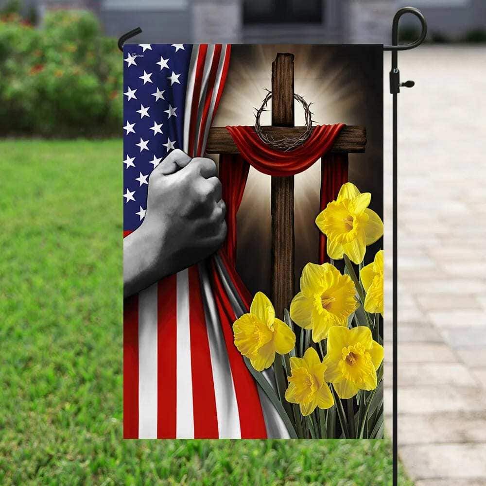 Easter Daffodils Christian Cross American US Easter Religious Christian Easter Garden Flag
