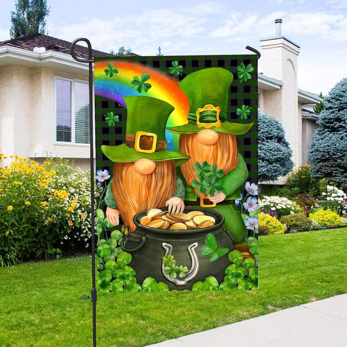 St Patricks Day Leprechaun Gnome Shamrock Gold Religious St Patrick's Day St Patrick's Day Garden Flag
