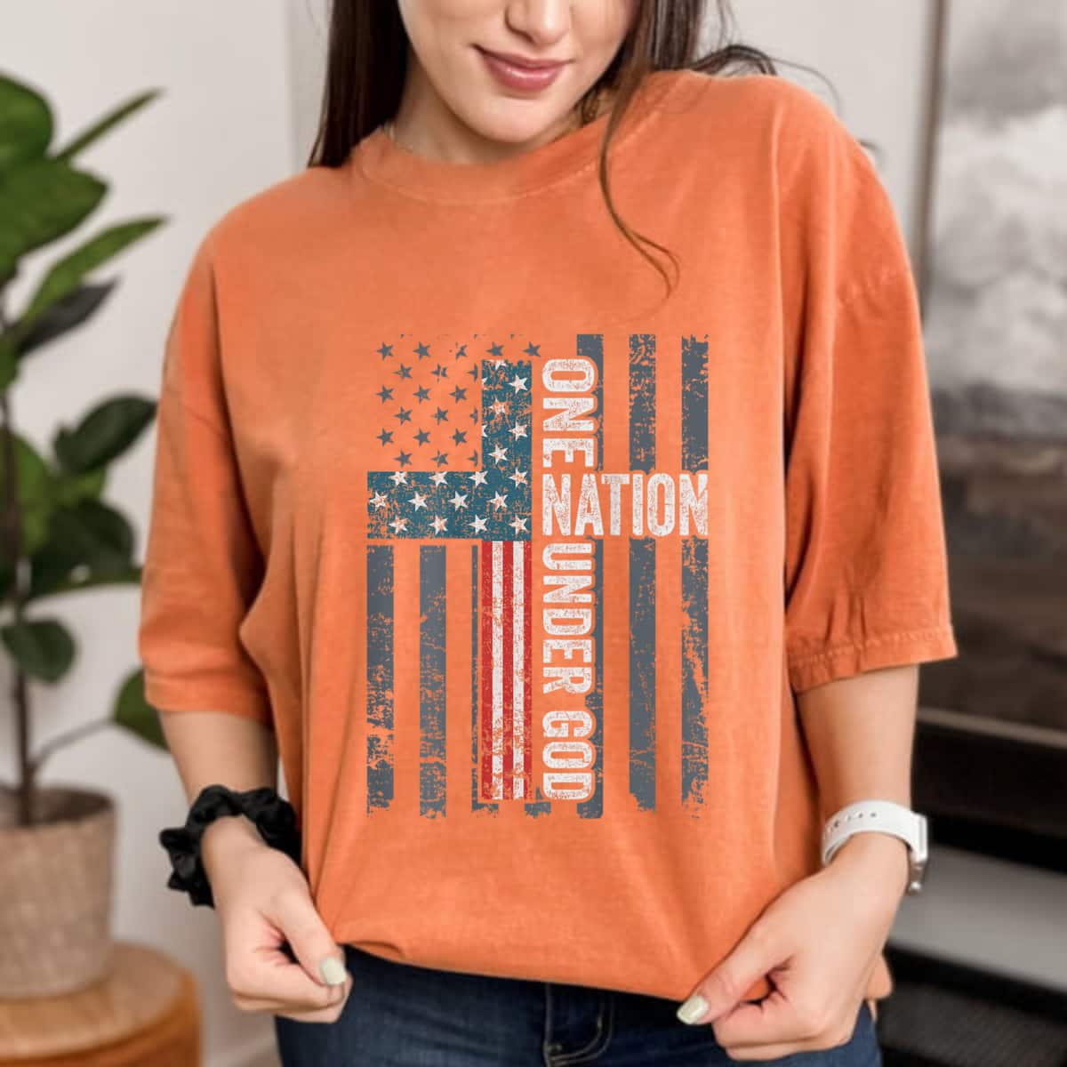 One Nation Under God USA Cross Flag Christian 4th Of July T-Shirt One Nation Under God USA Cross Flag Christian 4th Of July T-Shirt