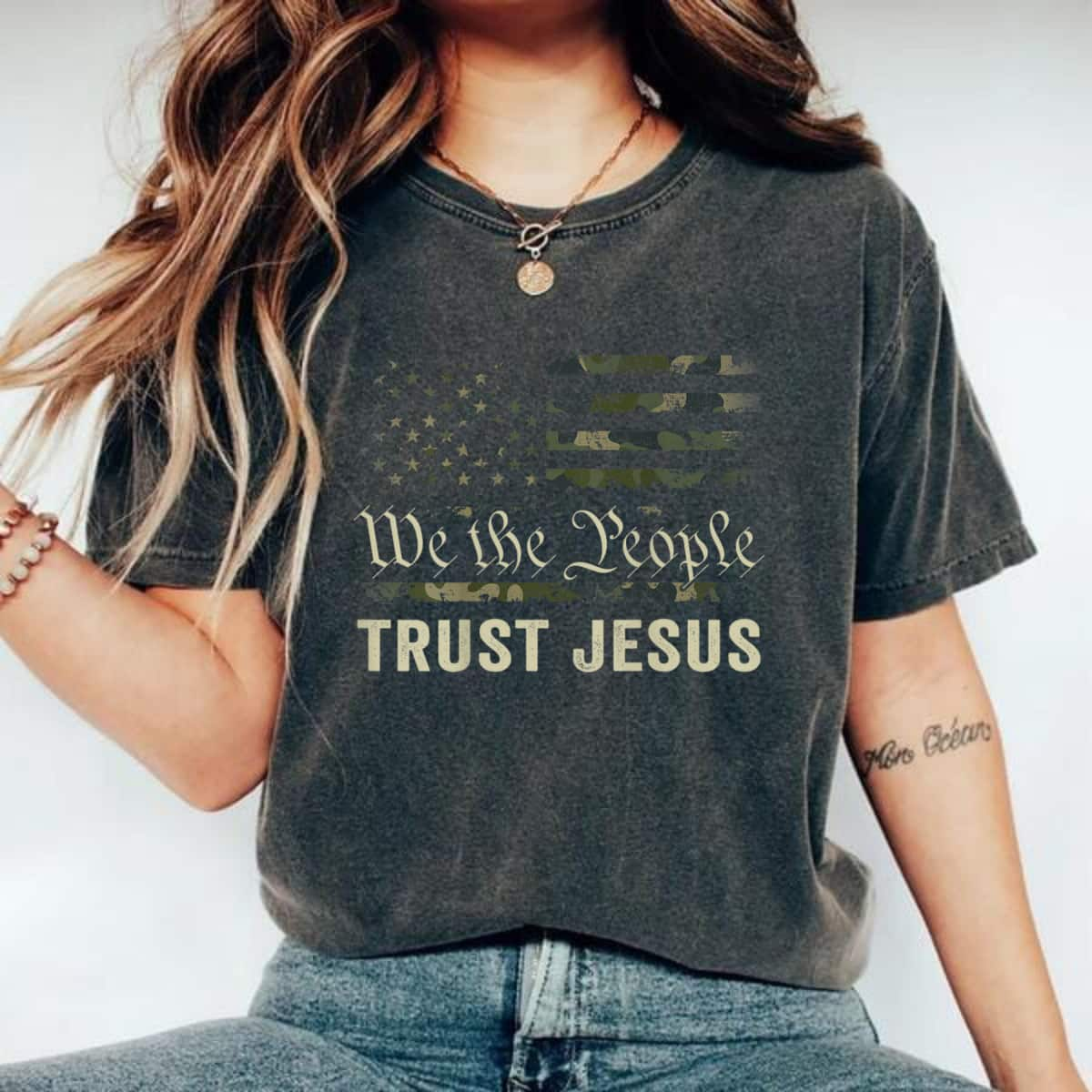 We The People Trust Jesus Christian Camo Flag T-Shirt