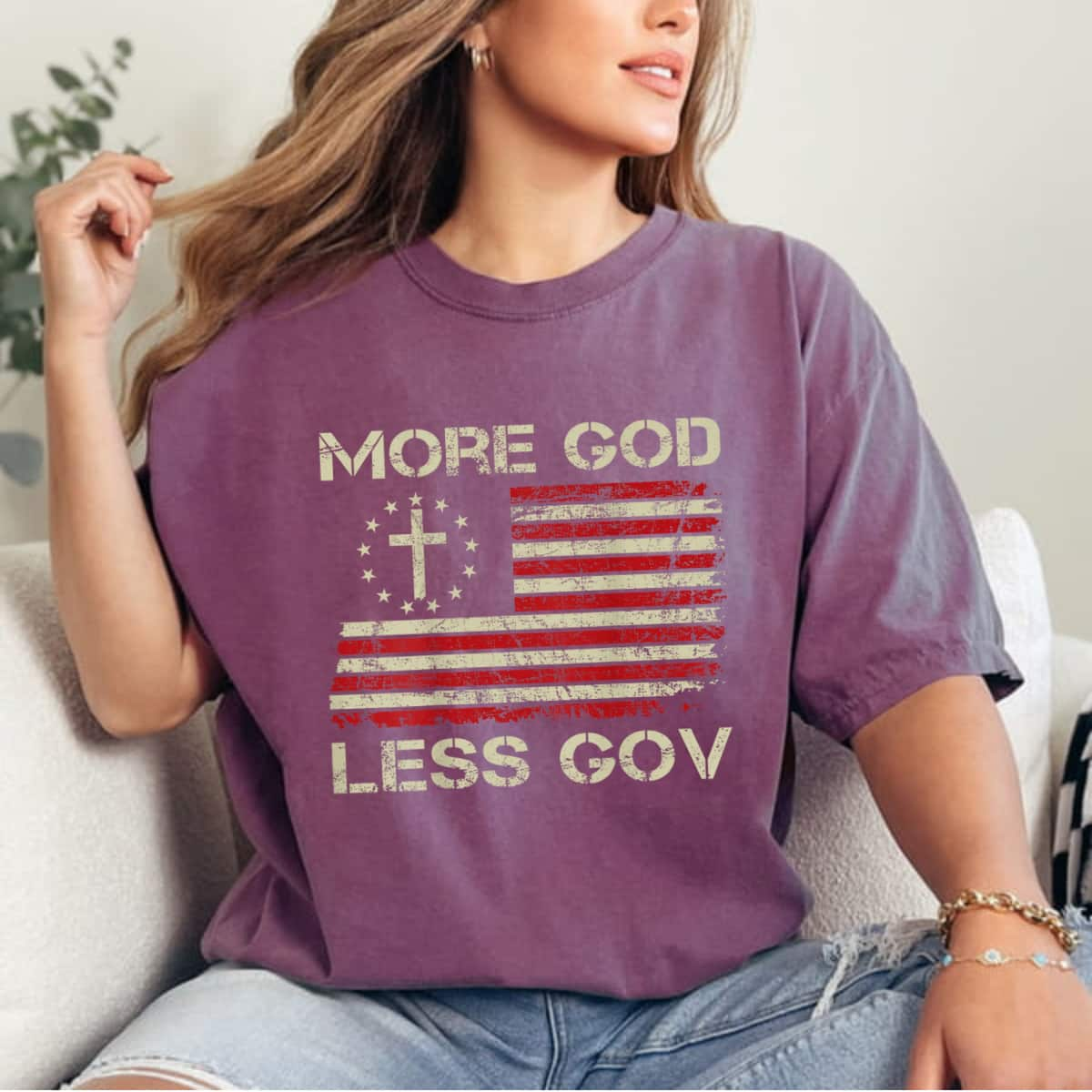 More God Less Gov Patriotic Christian USA Flag T-Shirt