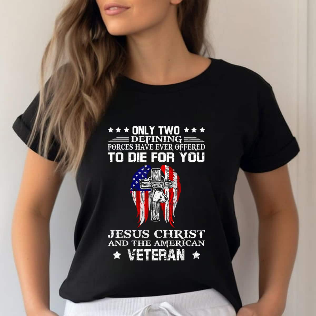 Jesus Christ And American Veteran Flag USA Christian T-Shirt