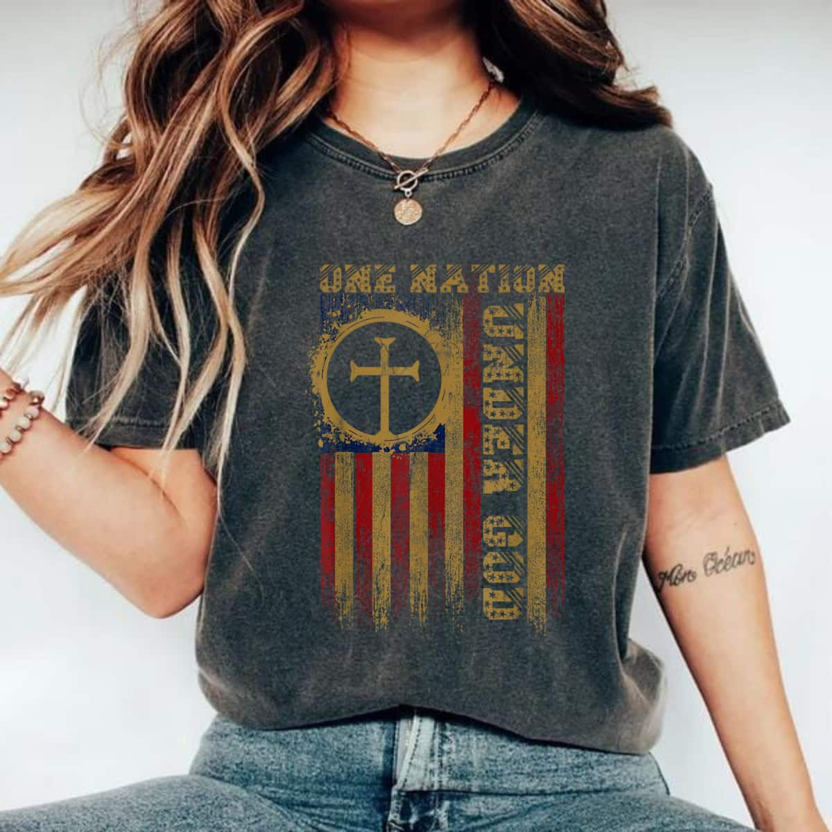 One Nation Under God USA Flag Christian Faith Family Freedom 4th Of July T-Shirt