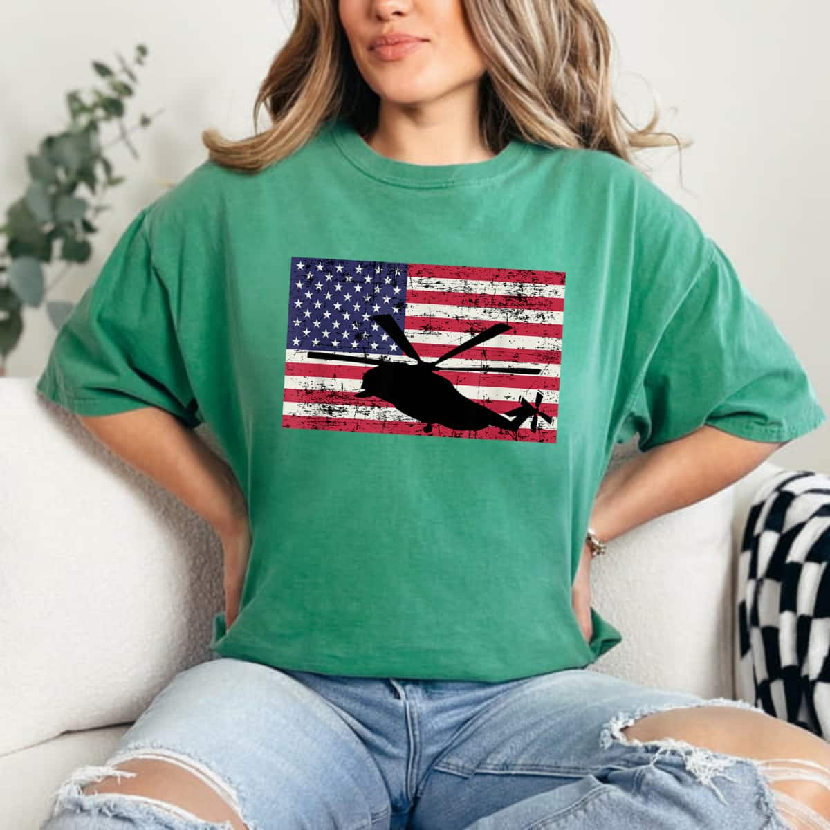 Patriotic CH-53 And MH-53 Helicopter American Flag 4th Of July Veterans T-Shirt