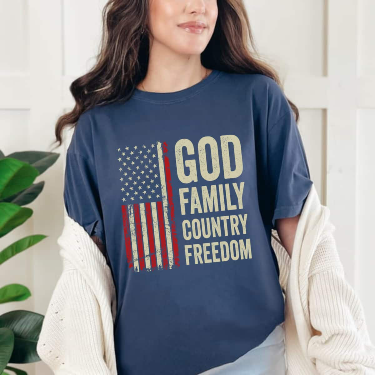 God Family Country Freedom Patriotic USA Flag 4th Of July T-Shirt Gift For Believers