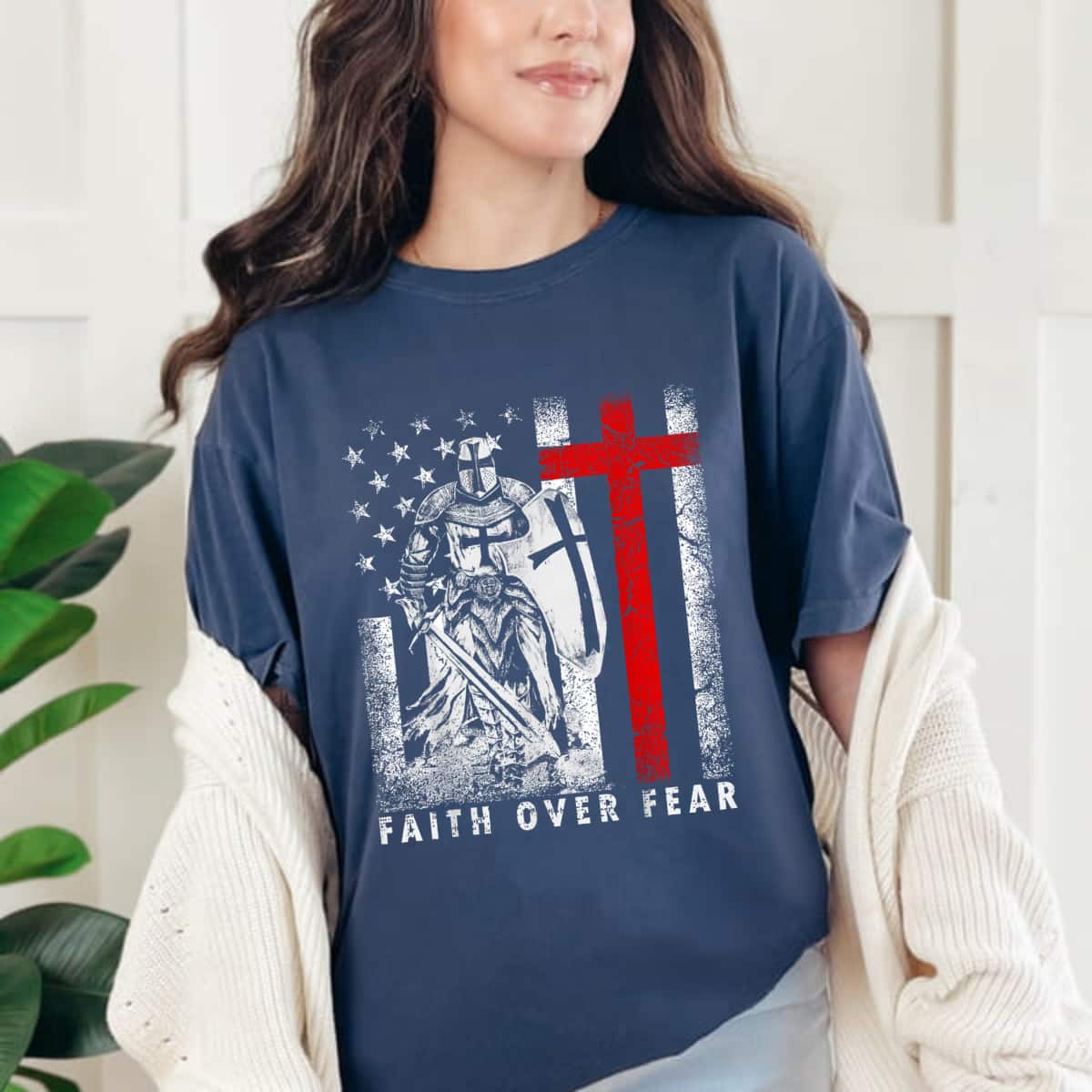 Faith Over Fear Knight Templar American Flag Christian Cross T-Shirt Faith Over Fear Knight Templar American Flag Christian Cross T-Shirt