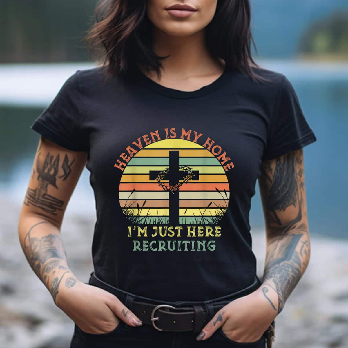 Heaven Is My Home Im Just Here Recruiting Funny Christian T-Shirt