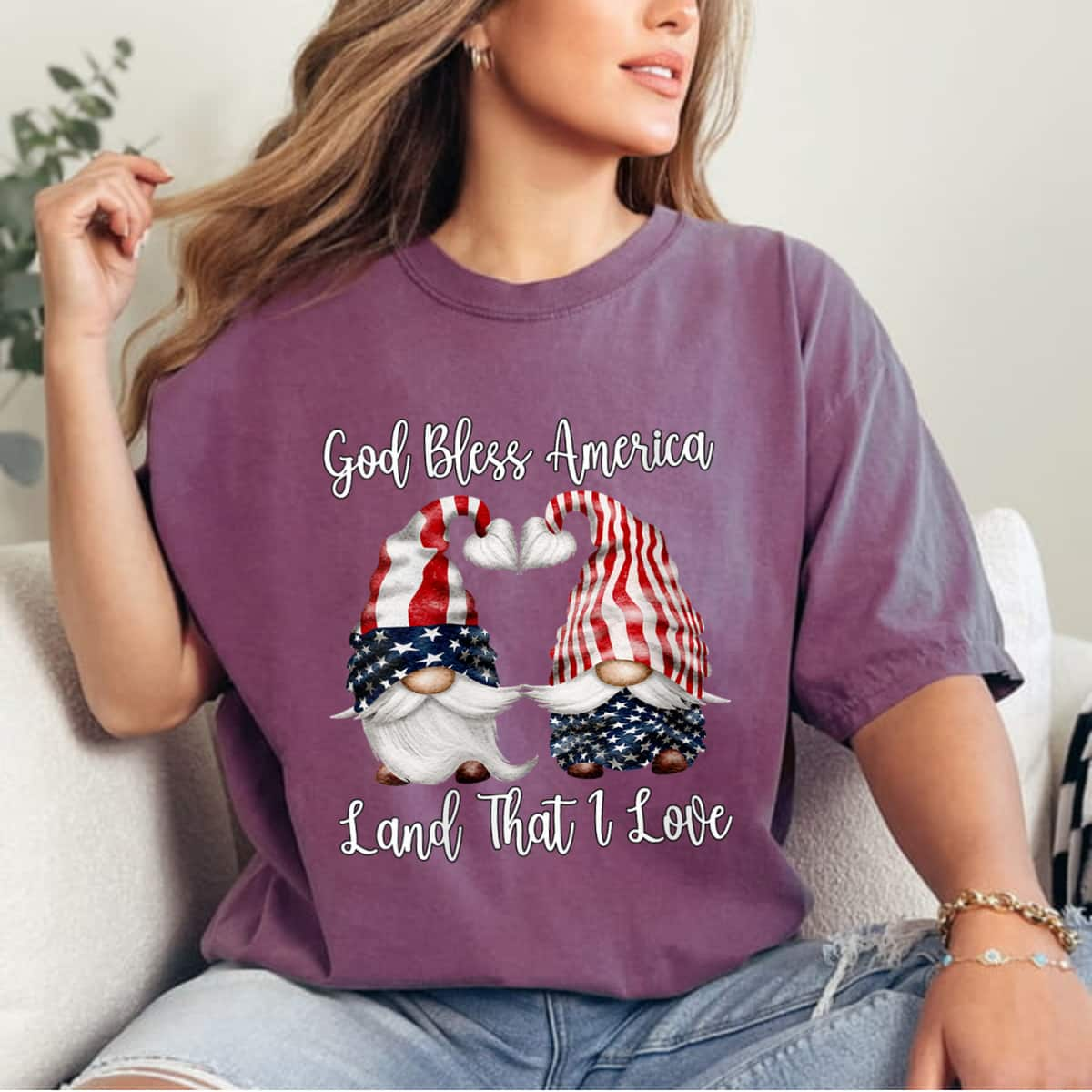 God Bless America Flag Gnomie Cute Patriotic Gnome T-Shirt