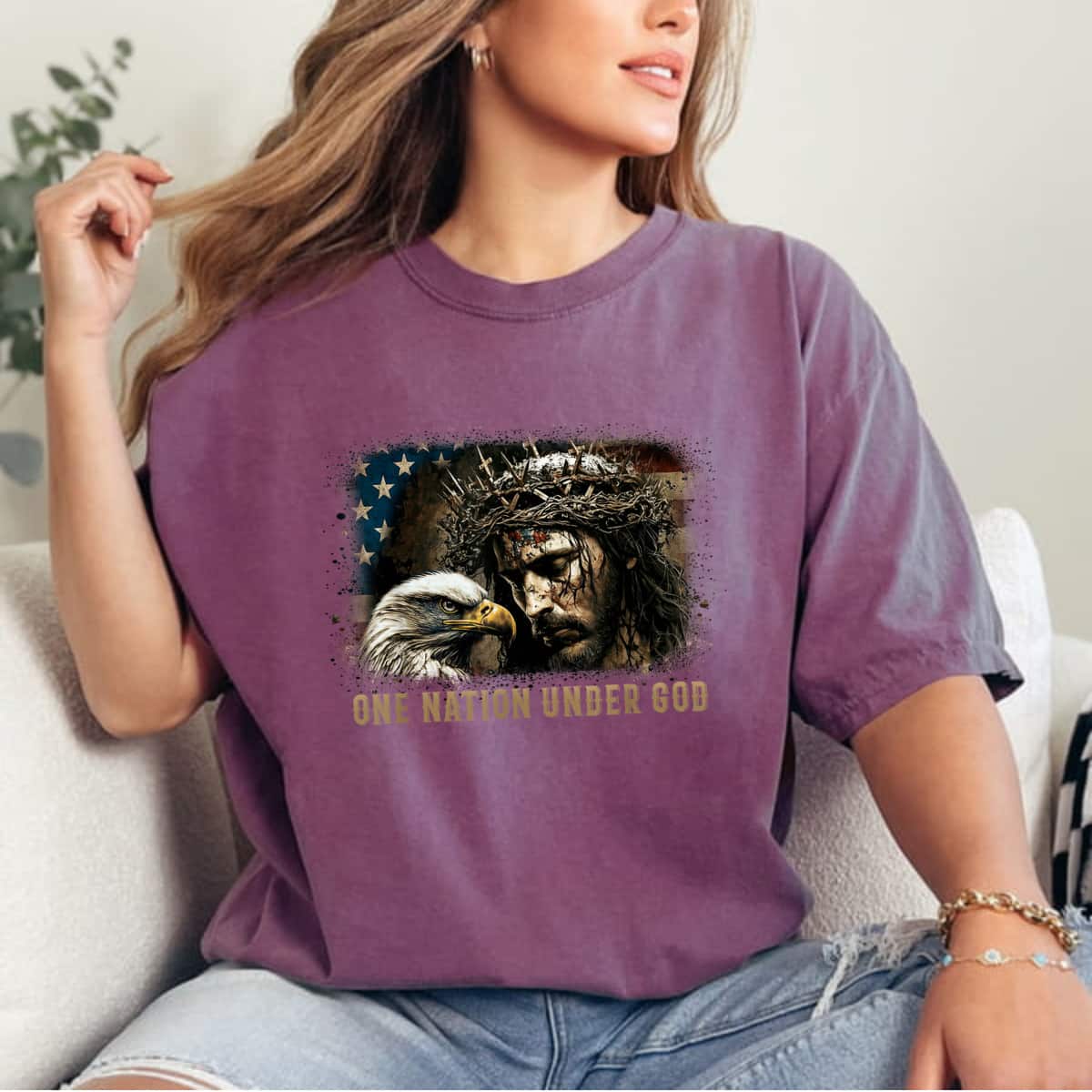 One Nation Under God Jesus Christian Eagle American Flag T-Shirt One Nation Under God Jesus Christian Eagle American Flag T-Shirt