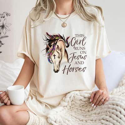 This Girl Runs On Jesus And Horses Christian Horse Lovers T-Shirt Gift