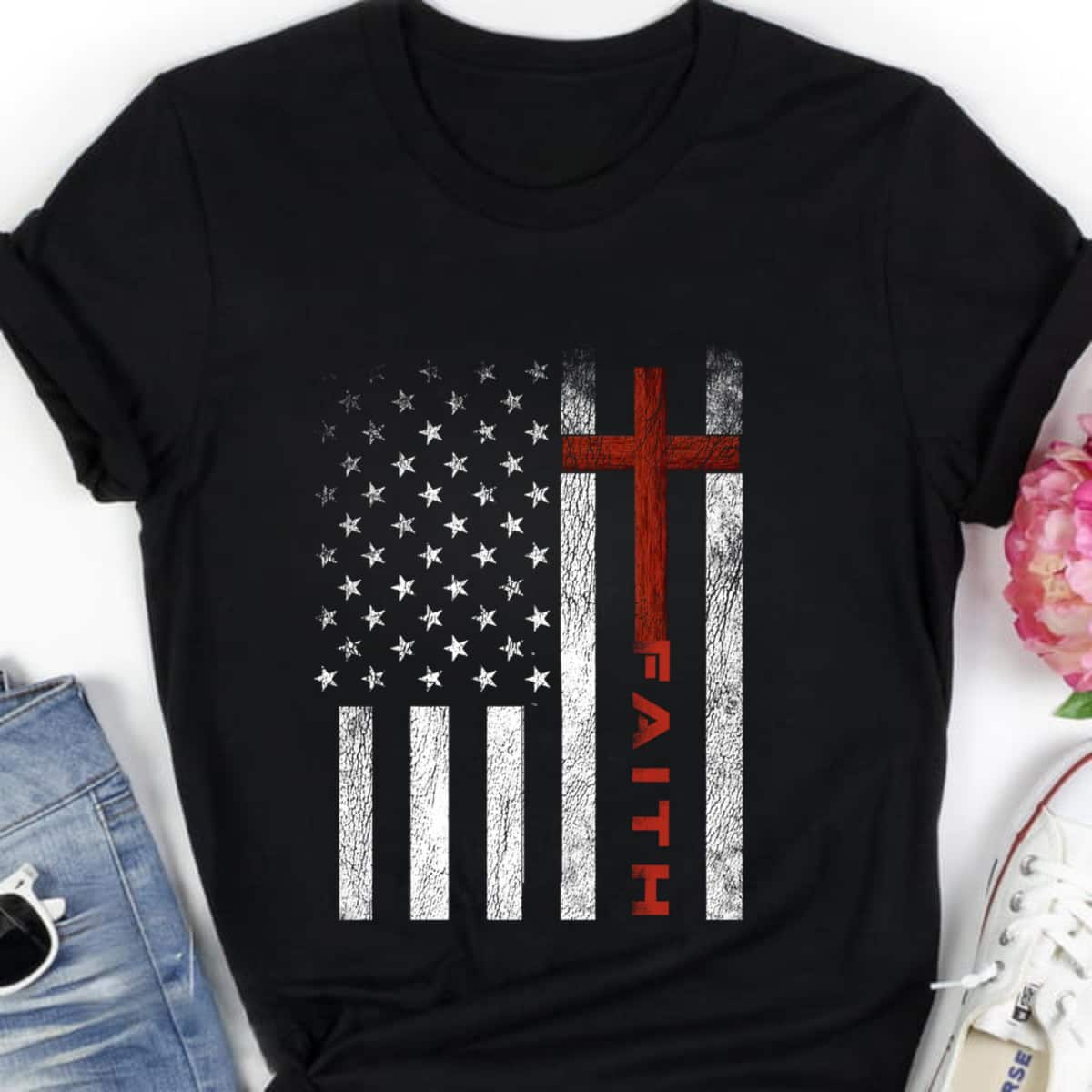 Patriotic Christian Faith Love Jesus American Flag Cross July 4th T-Shirt Patriotic Christian Faith Love Jesus American Flag Cross July 4th T-Shirt