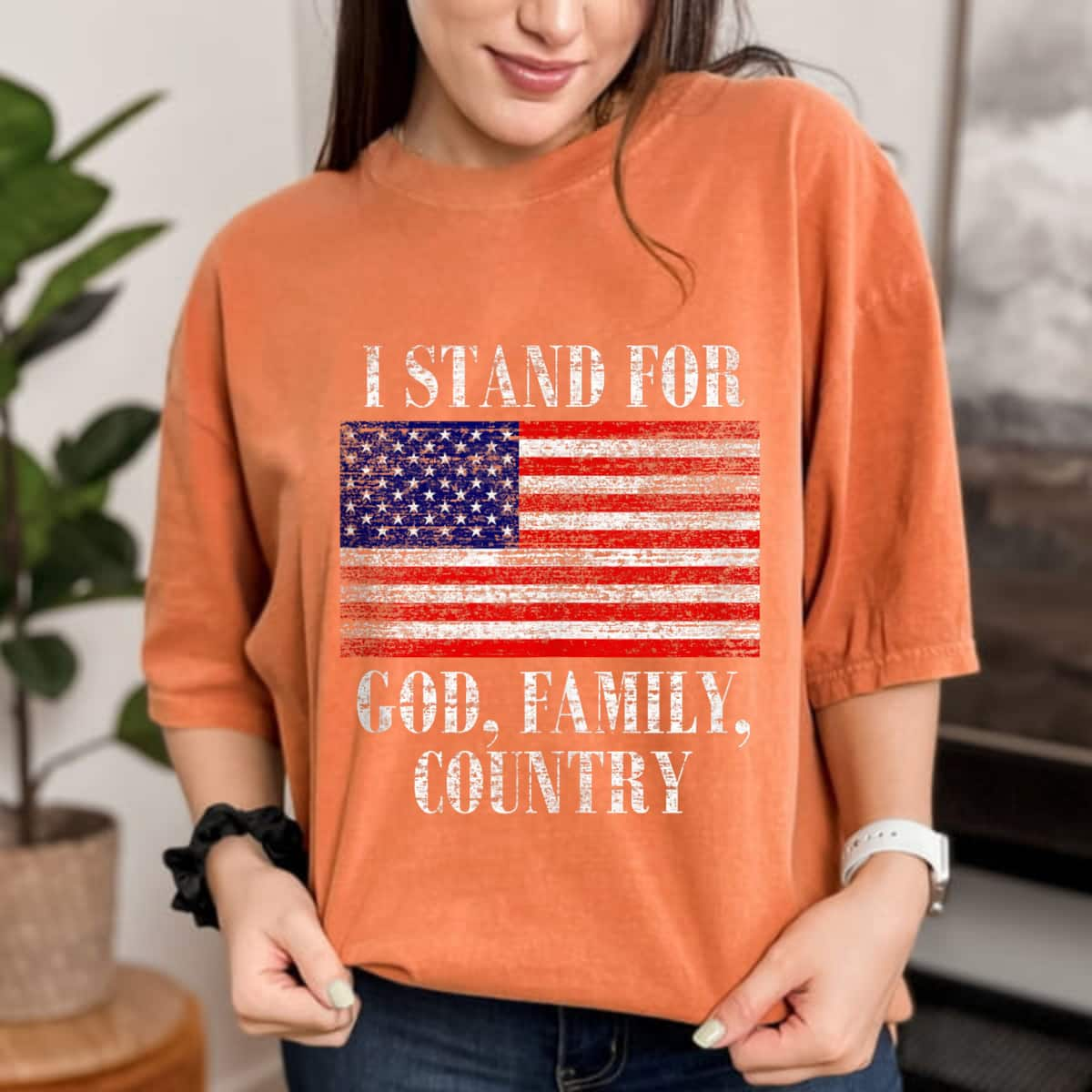 I Stand For God Family Country Patriotic Christian American 4th Of July T-Shirt