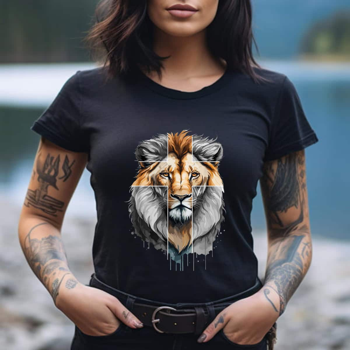 Jesus Lion Of Judah Christian Cross Religious T-Shirt