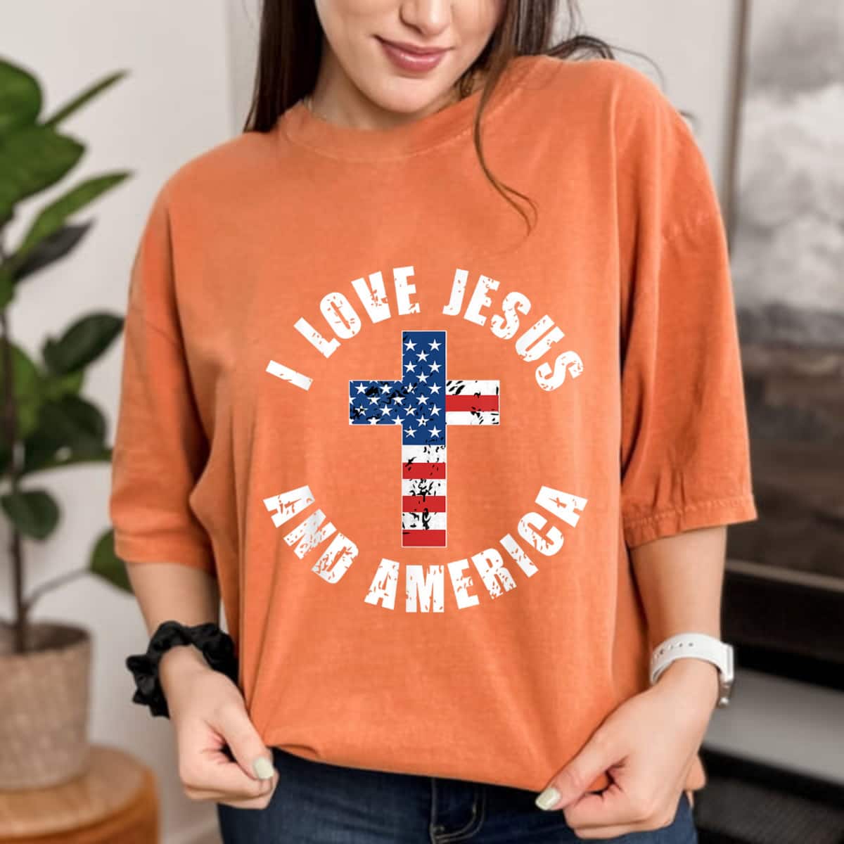 I Love Jesus And America USA Flag Christian Freedom T-Shirt