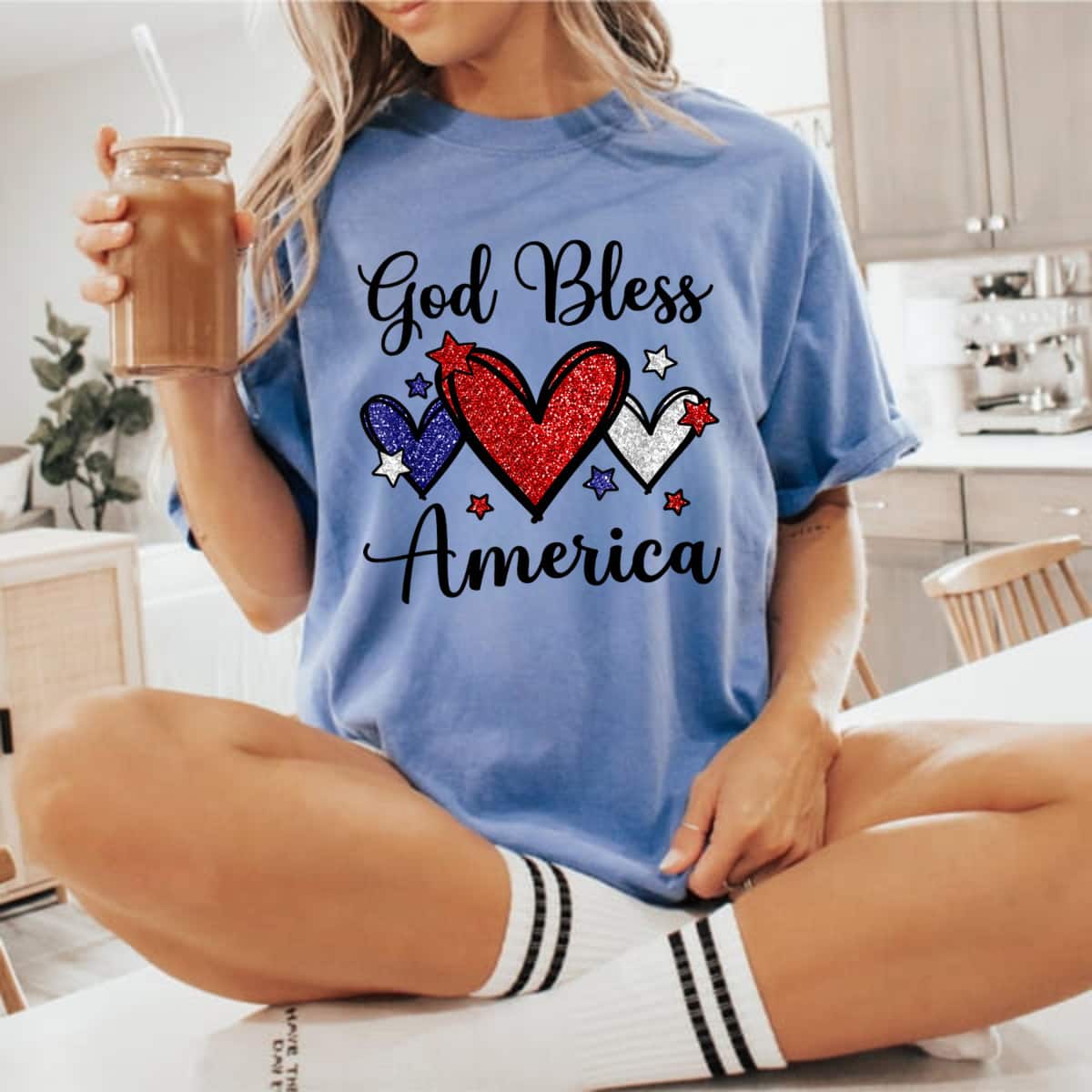 God Bless America Patriotic USA Flag Colors For Christians T-Shirt